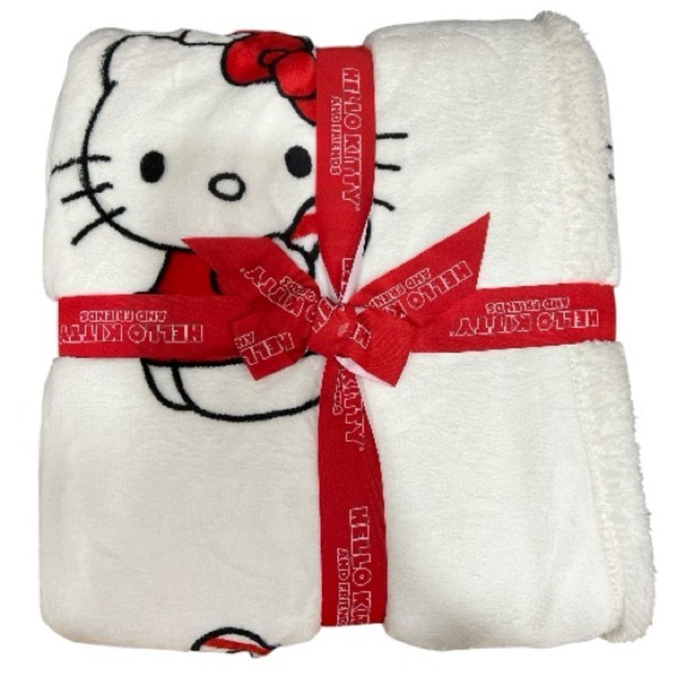 NWT Hello Kitty Christmas Candy Cane Red and White Twin Blanket 60”x 90” - Picture 3 of 3